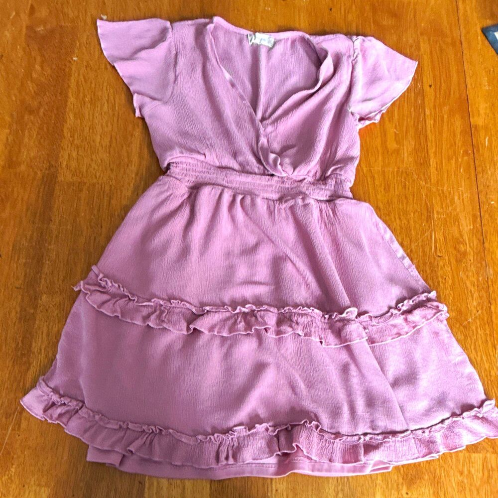 Altar'd State Pink Solid Ruffle Wrap Mini Dress V-Neck Lined Flutter S